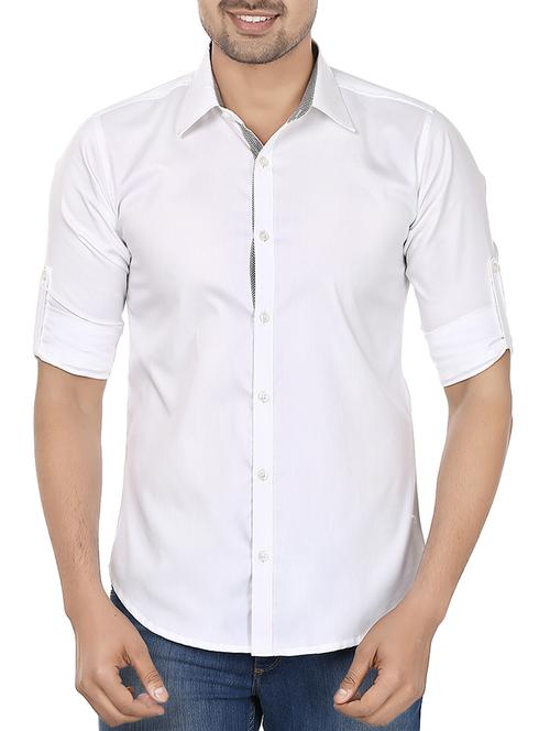 solid white cotton casual shirt - 12145033 - Very Small Image - 1