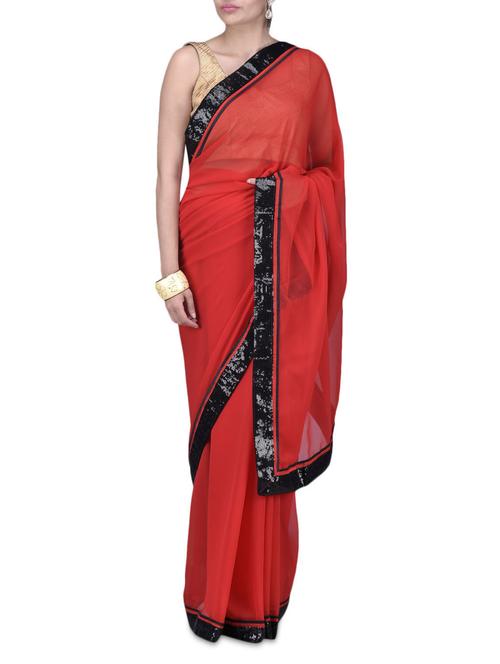 red polygeorgette sequined sari - 1214593 - Very Small Image - 1