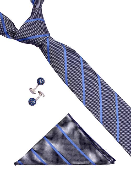 blue grey color, micro fiber neck tie with cuff link and pocket square - 12149018 - Very Small Image - 1