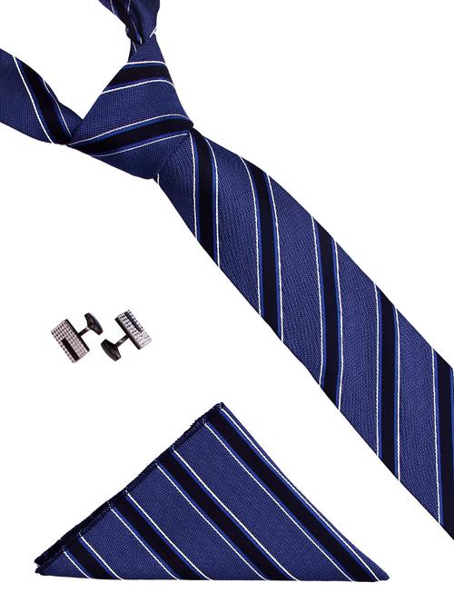 blue black color, micro fiber neck tie with cuff link and pocket square - 12149019 - Very Small Image - 1