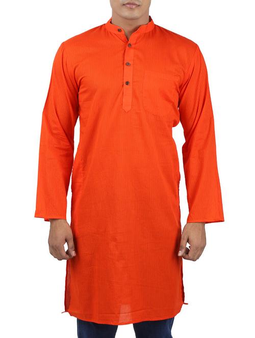 solid orange cotton kurta - 12149574 - Very Small Image - 1