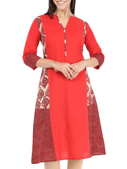 red cotton aline kurta - 12149693 - Very Small Image - 1