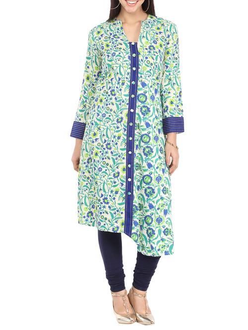 blue rayon asymmetric kurta - 12149709 - Very Small Image - 1