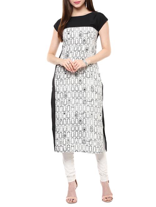 white crepe printed straight kurta - 12150586 - Very Small Image - 1