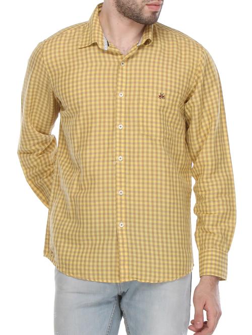 yellow linen checked casual shirt - 12152833 - Very Small Image - 1