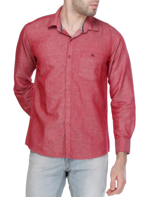 red solid linen casual shirt - 12153012 - Very Small Image - 1