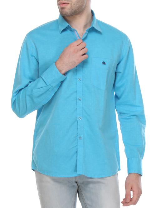 light blue printed linen casual shirt - 12153044 - Very Small Image - 1