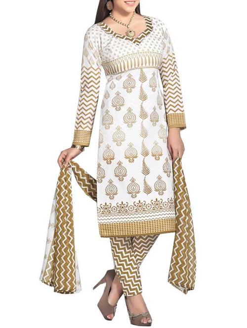 white cotton semistitched suit - 12153359 - Very Small Image - 1