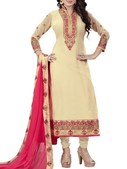 beige georgette semistitched suit - 12153364 - Very Small Image - 1
