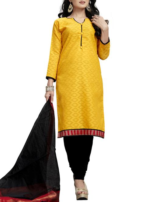 yellow cotton semistitched suit - 12153377 - Very Small Image - 1