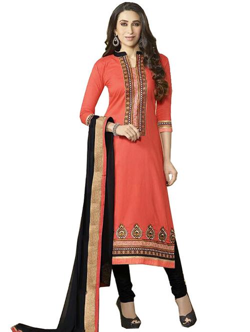 orange cotton semistitched suit - 12153390 - Very Small Image - 1