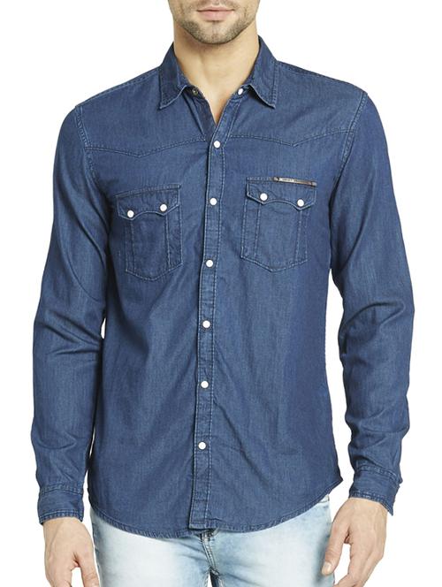 navy blue cotton casual shirt - 12154127 - Very Small Image - 1