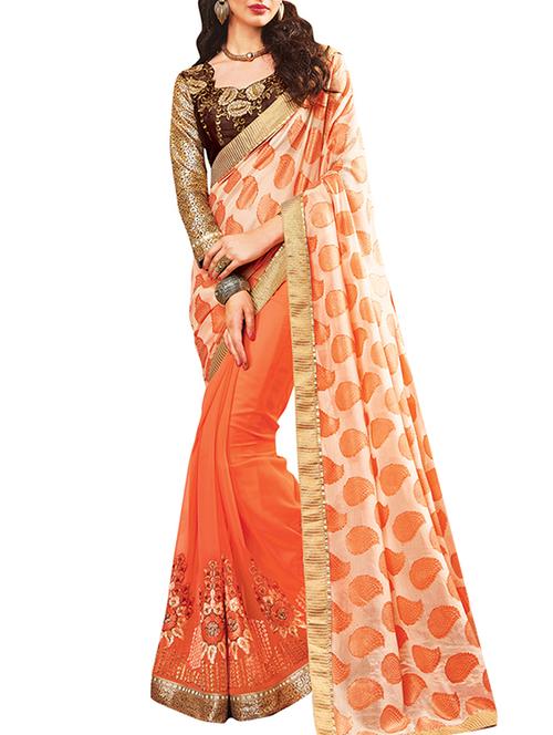 orange georgette half and half saree with blouse - 12154856 - Very Small Image - 1
