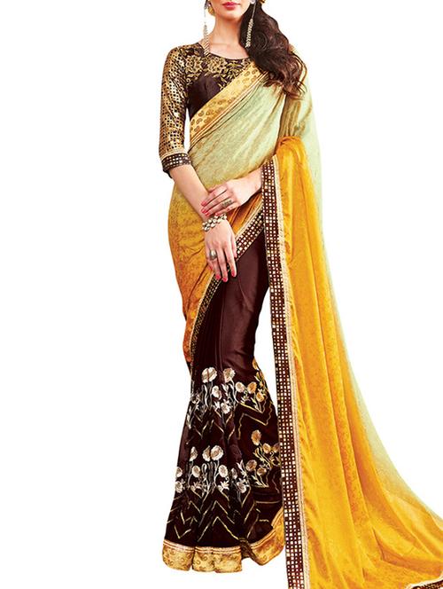 yellow georgette half and half saree with blouse - 12154860 - Very Small Image - 1