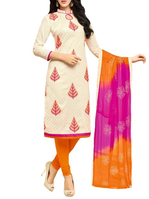 beige churidaar suits dress material - 12154946 - Very Small Image - 1