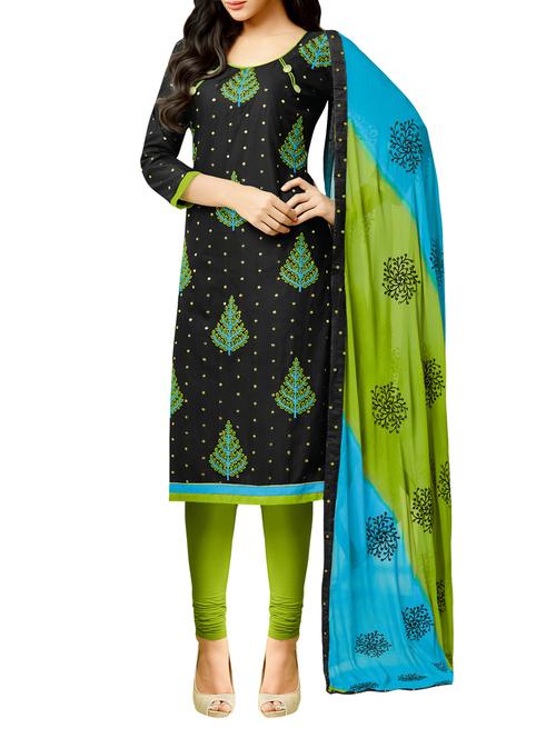 black cotton unstitched suit - 12154947 - Very Small Image - 1