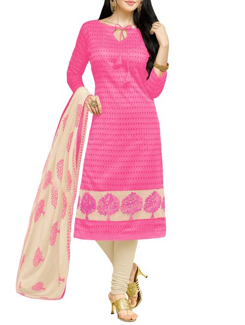 pink embroidered unstitched churidaar suit - 12154966 - Very Small Image - 1