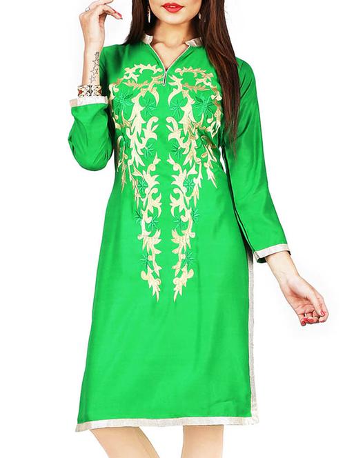 green rayon aline kurti - 12157667 - Very Small Image - 1