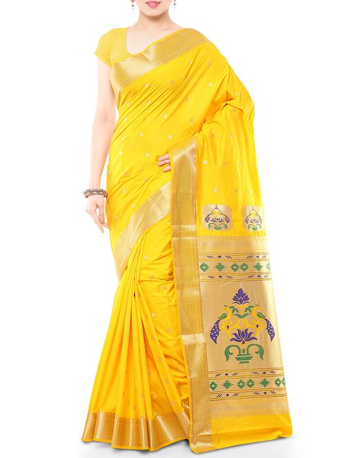 yellow art silk paithani saree - 12160512 - Very Small Image - 1