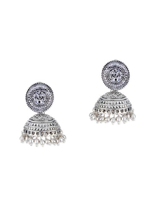 silver metal jhumki earrings - 12160816 - Very Small Image - 1