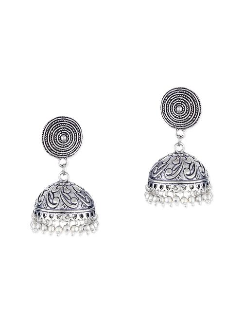 silver metal jhumki earrings - 12160822 - Very Small Image - 1