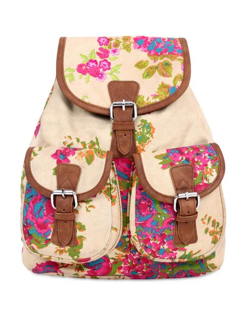 beige floral print canvas backpack - 1216302 - Very Small Image - 1