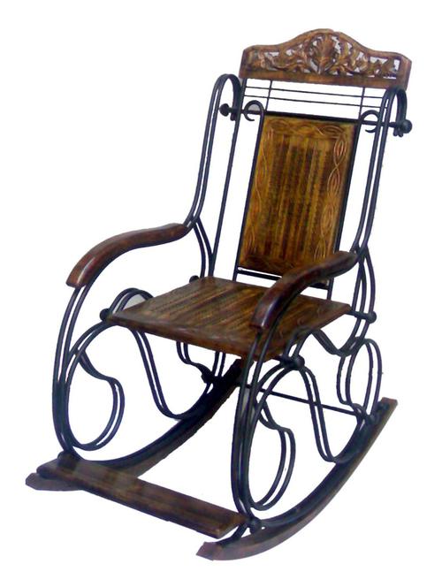 desi karigar wooden & iron rocking chair - 12163887 - Very Small Image - 1