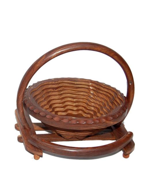 desi karigar wooden fruit basket + free 3 tea spoons - 12164036 - Very Small Image - 1