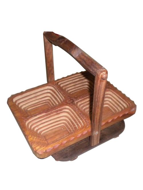 desi karigar wooden fruit basket + free 3 tea spoons - 12164037 - Very Small Image - 1