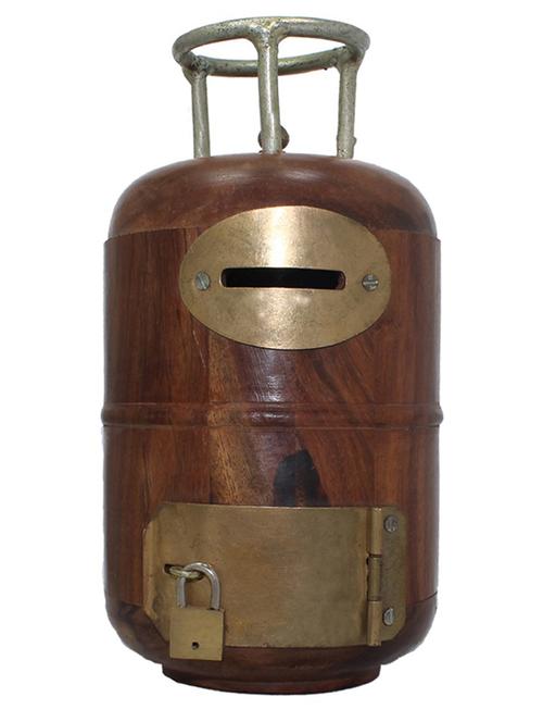desi karigar wooden cylinder shaped money bank - 12164231 - Very Small Image - 1
