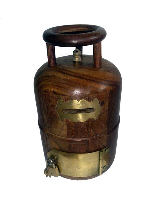 desi karigar wooden cylinder shapeed money bank - 12164259 - Very Small Image - 1