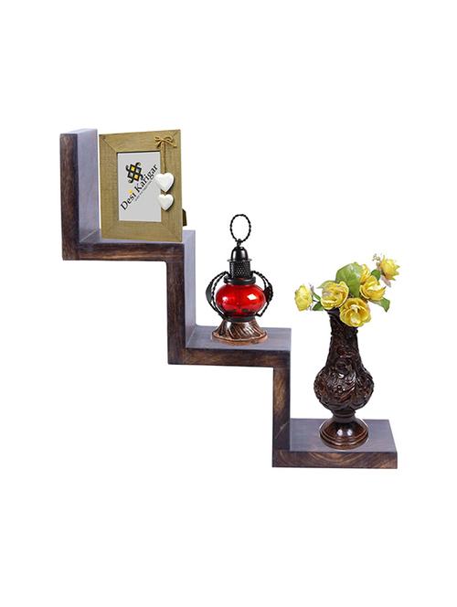 desi karigar wooden w shape wall rack made of solid wood - 12164386 - Very Small Image - 1