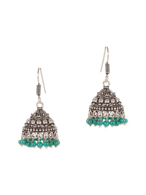green metal jhumka earrings - 12166272 - Very Small Image - 1