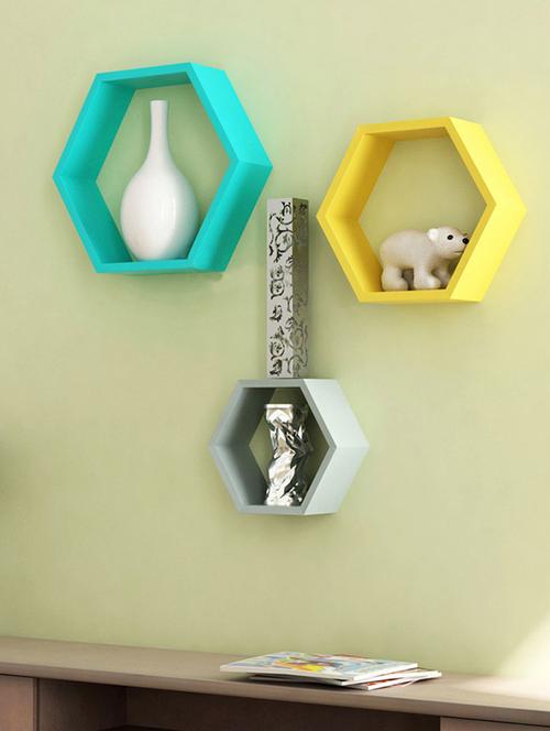 desi karigar wall mount shelves hexagon shape set of 3 - 12167653 - Very Small Image - 1