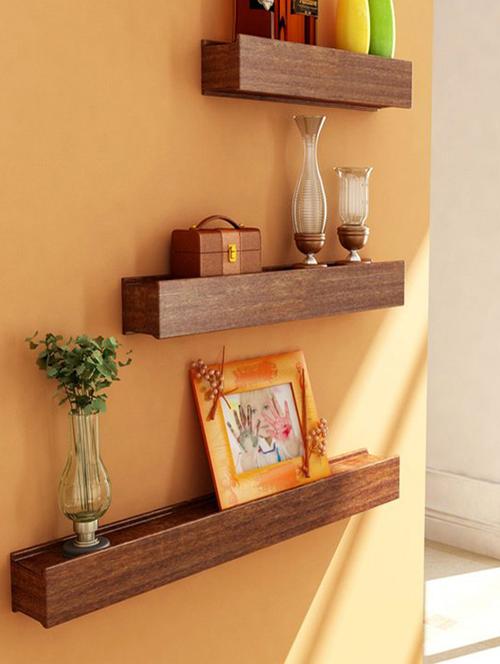desi karigar brown engineered wood wall shelves - set of 3 - 12167675 - Very Small Image - 1
