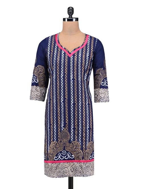 Blue cotton straight kurta - 1217153 - Very Small Image - 1