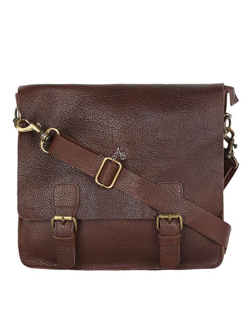 dark brown textured leather messenger bag - 12175910 - Very Small Image - 1