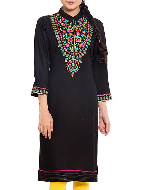 black rayon aline kurta - 12176252 - Very Small Image - 1