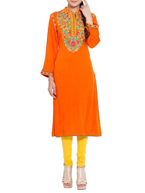 orange rayon aline kurta - 12176254 - Very Small Image - 1