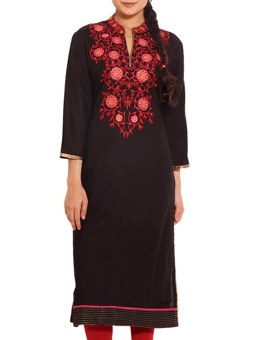 black rayon straight kurta - 12176260 - Very Small Image - 1
