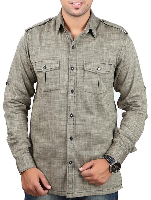 solid grey cotton casual shirt - 12178647 - Very Small Image - 1