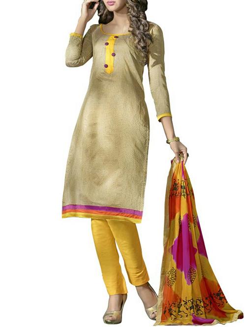 beige cotton blend aline suits unstitched suit - 12178846 - Very Small Image - 1
