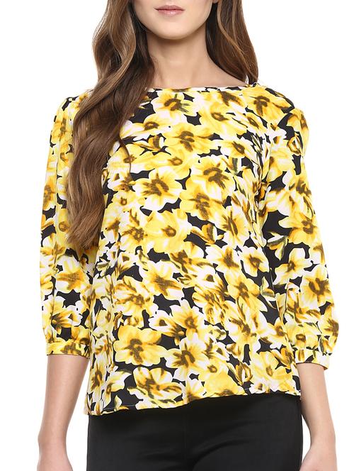 yellow printed poly crepe top - 12180223 - Very Small Image - 1