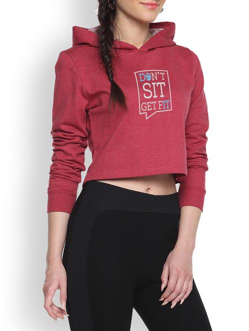 maroon printed crop hoodie - 1218292 - Very Small Image - 1
