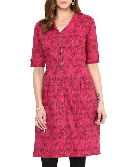 pink cotton regular kurta - 12184781 - Very Small Image - 1