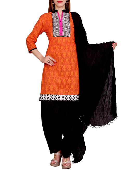 orange cotton kurta with dupatta - 12192553 - Very Small Image - 1