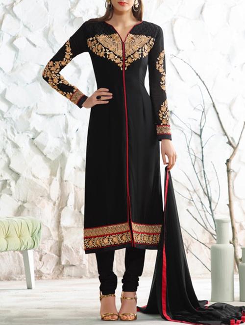 black georgette semistitched suit - 12196507 - Very Small Image - 1