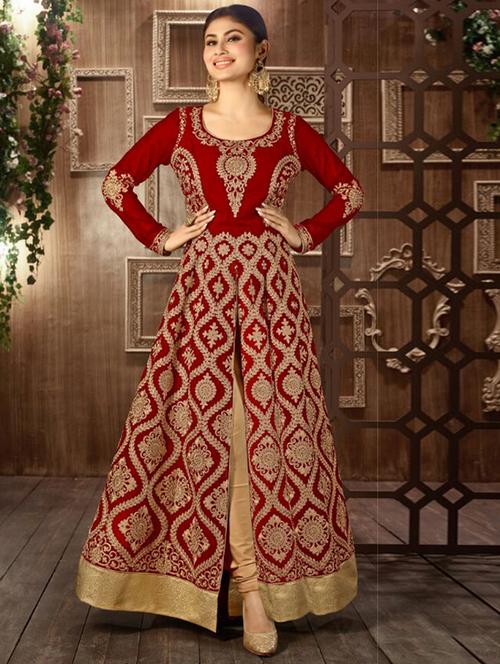 red georgette semistitched suit - 12196517 - Very Small Image - 1