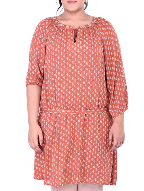rust printed viscose shift dress - 12197388 - Very Small Image - 1