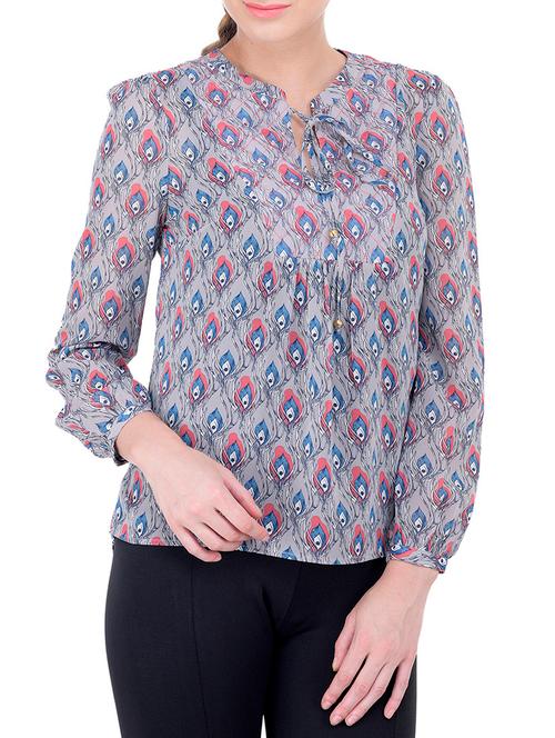 tie up neck gathered detail top - 12197454 - Very Small Image - 1